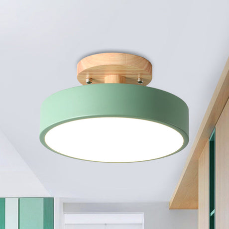 Scandinavische LED Plafondlamp met Hout | Moderne Trommelvorm voor Gangen en Entrees | Energiezuinige Verlichting