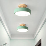 Scandinavische LED Plafondlamp met Hout | Moderne Trommelvorm voor Gangen en Entrees | Energiezuinige Verlichting