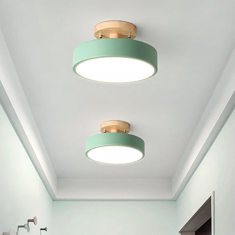Scandinavische LED Plafondlamp met Hout | Moderne Trommelvorm voor Gangen en Entrees | Energiezuinige Verlichting