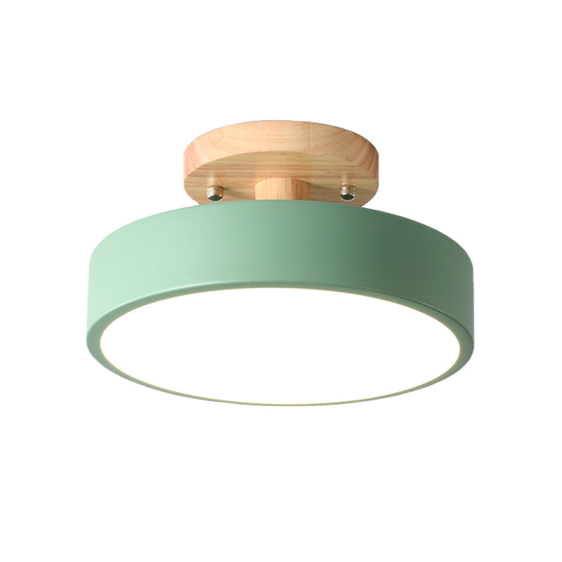 Scandinavische LED Plafondlamp met Hout | Moderne Trommelvorm voor Gangen en Entrees | Energiezuinige Verlichting