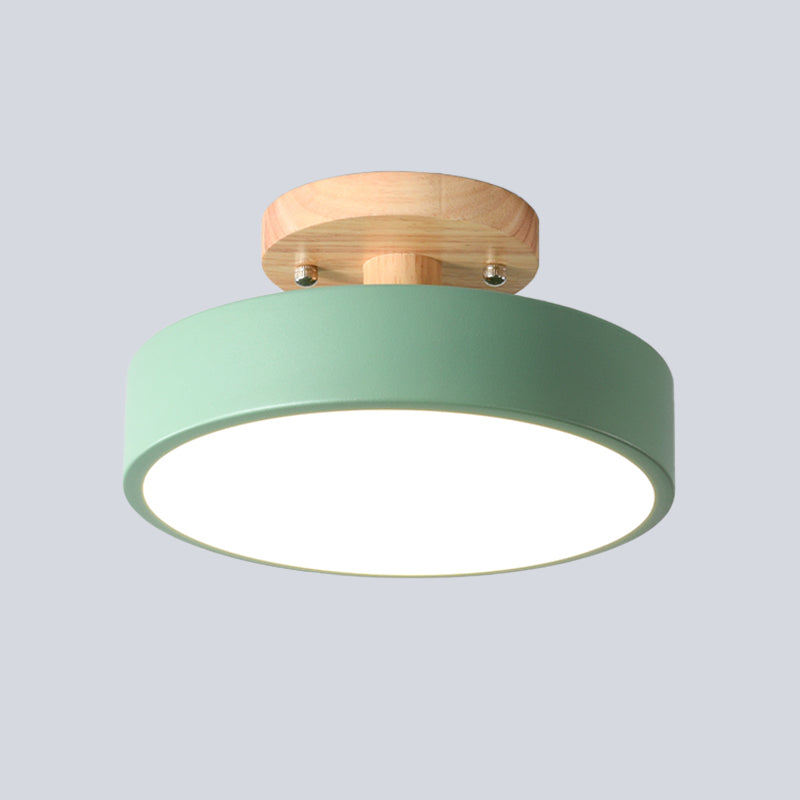 Scandinavische LED Plafondlamp met Hout | Moderne Trommelvorm voor Gangen en Entrees | Energiezuinige Verlichting