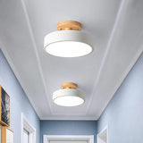 Scandinavische LED Plafondlamp met Hout | Moderne Trommelvorm voor Gangen en Entrees | Energiezuinige Verlichting