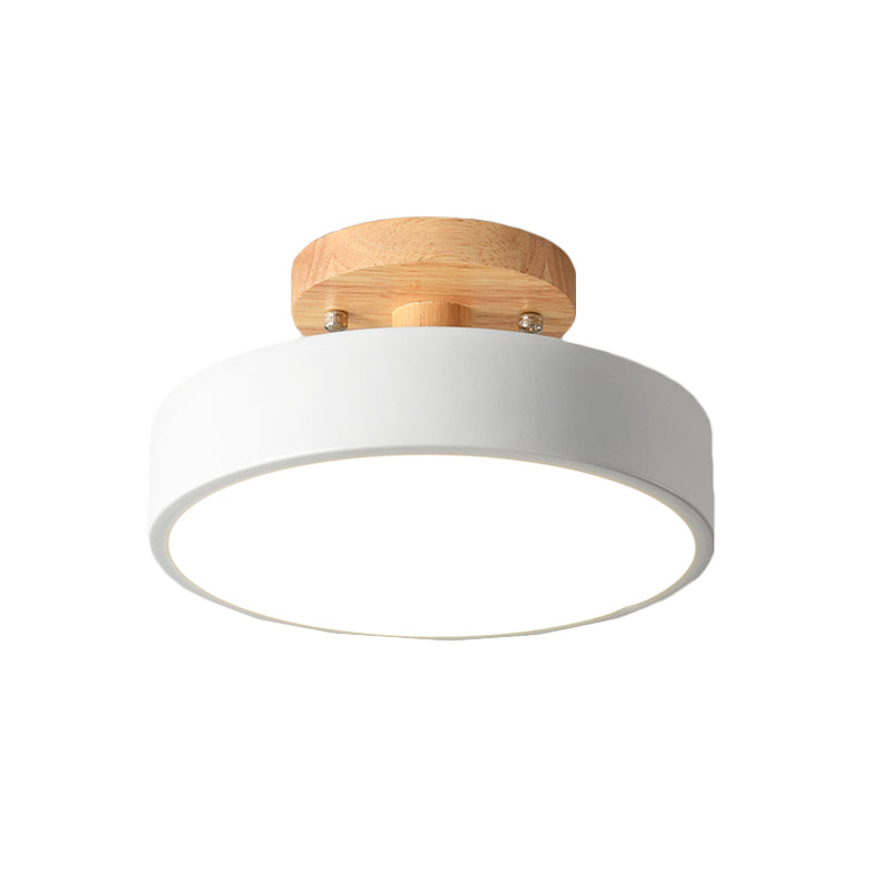 Scandinavische LED Plafondlamp met Hout | Moderne Trommelvorm voor Gangen en Entrees | Energiezuinige Verlichting
