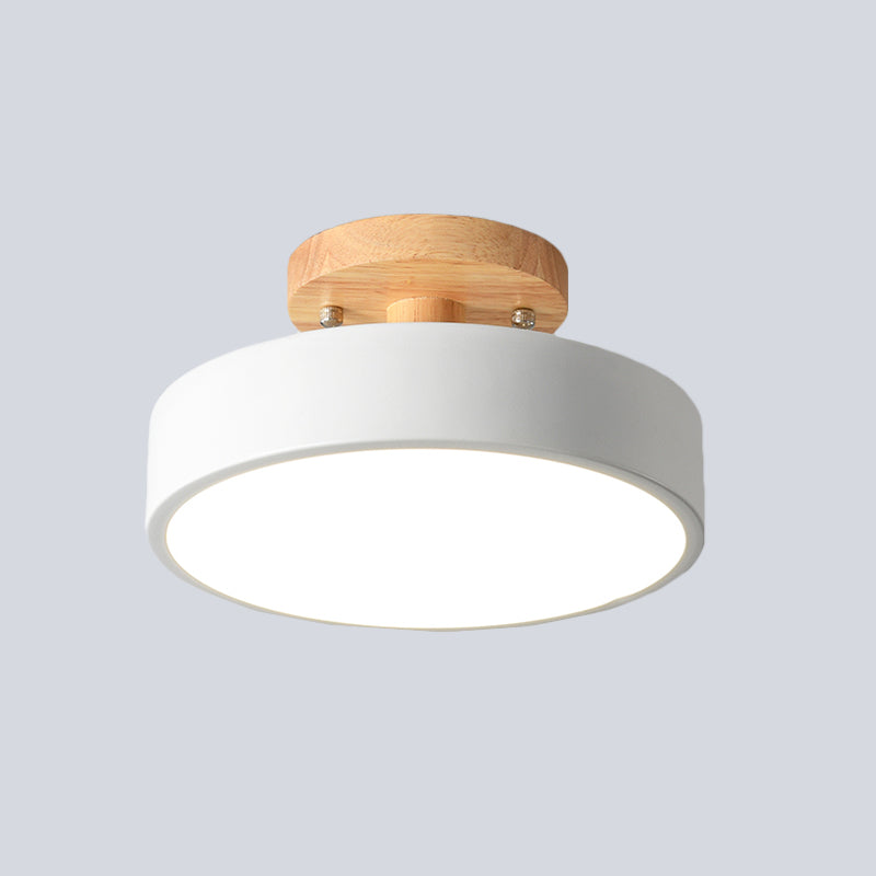Scandinavische LED Plafondlamp met Hout | Moderne Trommelvorm voor Gangen en Entrees | Energiezuinige Verlichting
