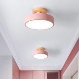 Scandinavische LED Plafondlamp met Hout | Moderne Trommelvorm voor Gangen en Entrees | Energiezuinige Verlichting