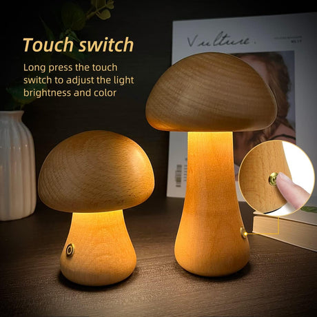 LumoNight - Houten Paddenstoel LED Nachtlampje | Kindvriendelijk | Sfeervolle Verlichting