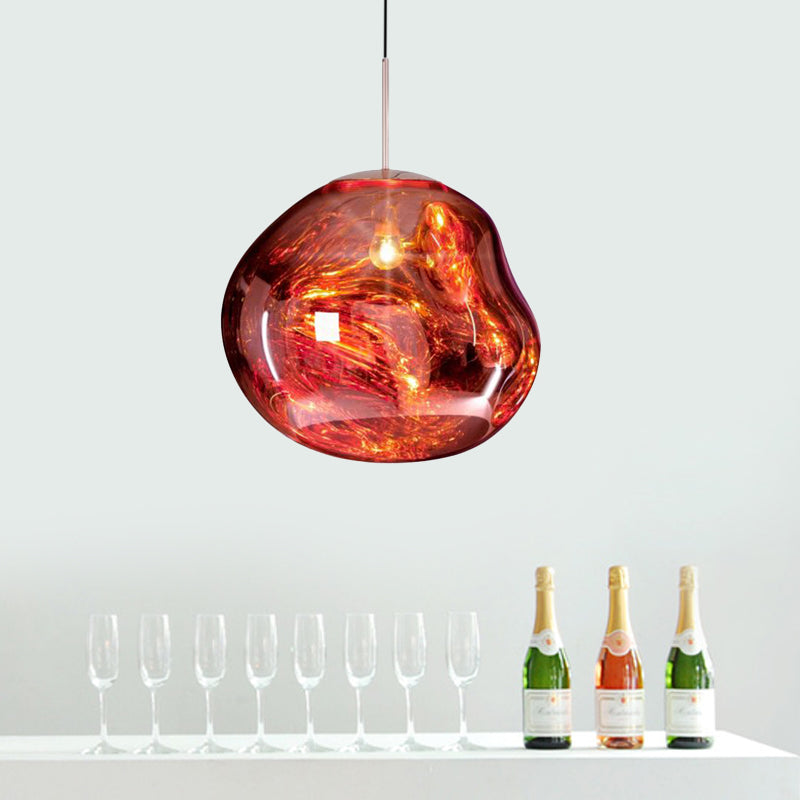 Moderne Hanglamp Zilver/Rood Glas | Stijlvolle Eetkamer Plafondlamp met 1 Licht