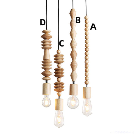 Retro Houten Geometrische Kralen Slinger Verlichting Hanglamp