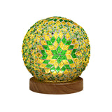 Sferische LED Dimbare Glazen Tafellamp - Boheems Barok Nachtlamp met Mozaïek & Houten Basis