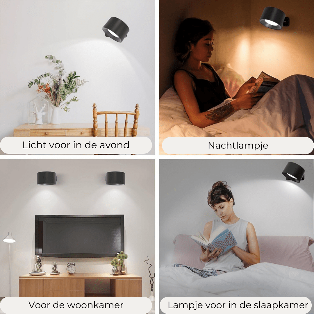 Draadloze 360° Oplaadbare LED Muurlamp – Verlichting voor Binnen en Buiten | Flexibele en Waterdichte Wandlamp