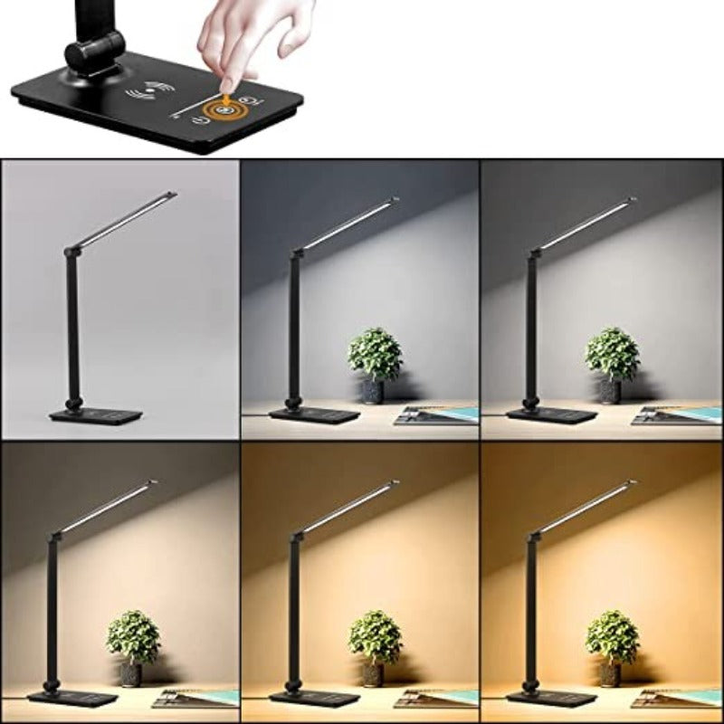 Multifunctionele LED Bureau Lamp met Draadloze Oplader – 5 Kleurenmodi, Touch Control en Volledig Dimbaar