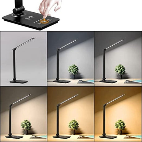 Multifunctionele LED Bureau Lamp met Draadloze Oplader – 5 Kleurenmodi, Touch Control en Volledig Dimbaar