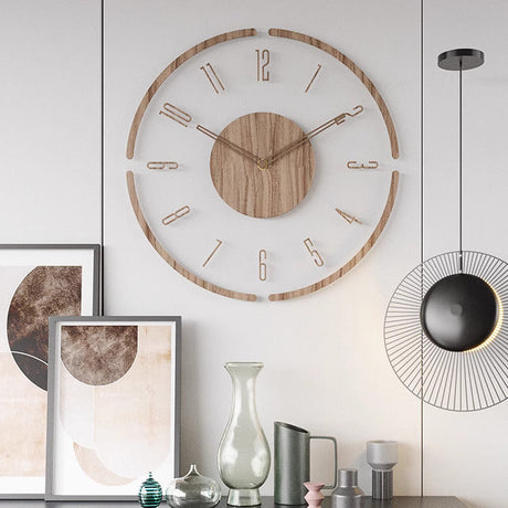 Massiefhouten Wandklok met Geruisloze Beweging – Nordic Stijl 35 cm