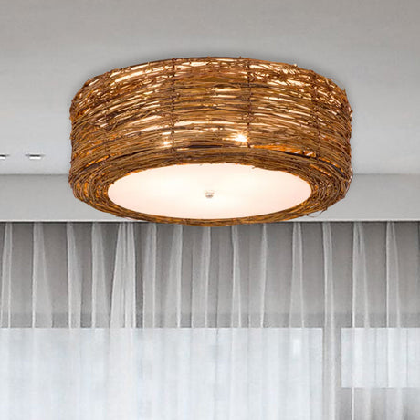 Moderne Handgeweven Plafondlamp Rotan 3-Lichten voor Slaapkamer