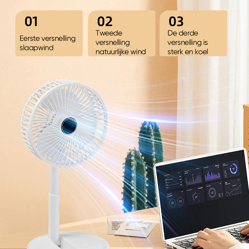 Draagbare Oplaadbare Telescopische Tafelventilator met Stil Ontwerp en Verstelbare Hoogte