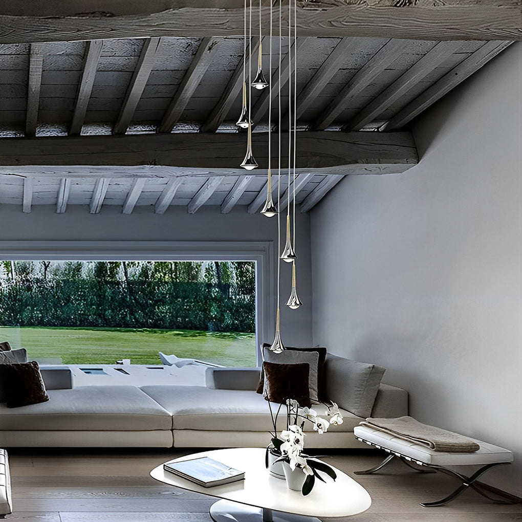 Moderne LED Hanglamp in Waterdruppelvorm – Verstelbare Metalen Kroonluchter voor Woonkamer, Slaapkamer, en Eetkamer