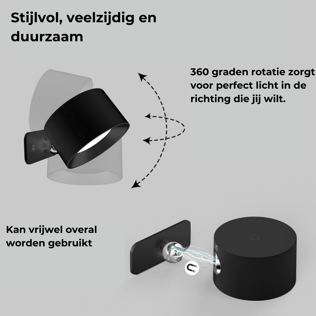 Draadloze 360° Oplaadbare LED Muurlamp – Verlichting voor Binnen en Buiten | Flexibele en Waterdichte Wandlamp