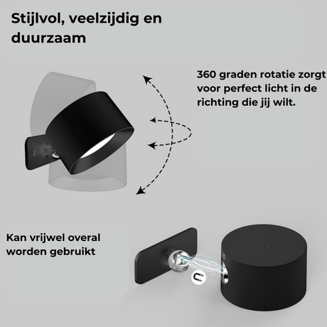 Draadloze 360° Oplaadbare LED Muurlamp – Verlichting voor Binnen en Buiten | Flexibele en Waterdichte Wandlamp