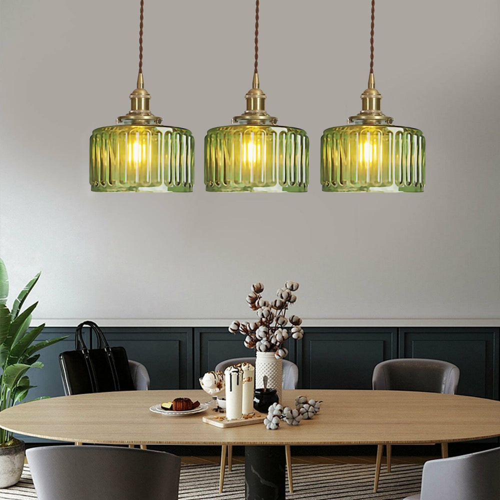 Retro Korte Cilinder Golvend Glazen Hanglamp