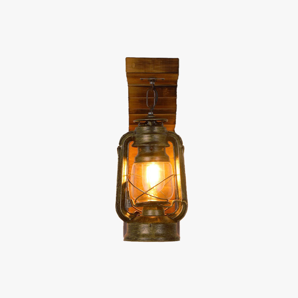 Vintage Lantaarn Wandlamp – Metalen en Houten Retro Verlichting voor Woonkamer en Slaapkamer