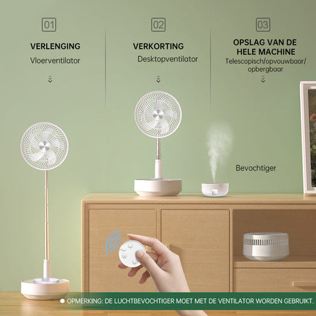 Draagbare Oplaadbare Telescopische Tafelventilator met Stil Ontwerp en Verstelbare Hoogte