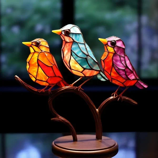 LuxeHome AvianElegance Vogels in Gekleurd Glas | Kunstzinnige Decoratie voor een Geraffineerd Interieur
