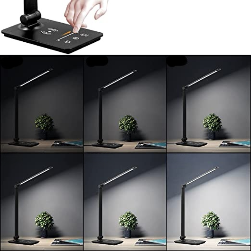 Multifunctionele LED Bureau Lamp met Draadloze Oplader – 5 Kleurenmodi, Touch Control en Volledig Dimbaar