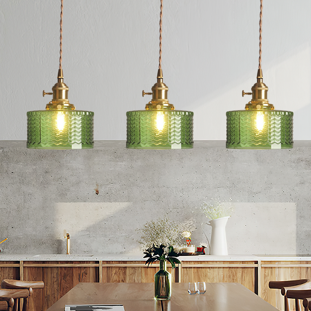 Retro Korte Cilinder Golvend Glazen Hanglamp