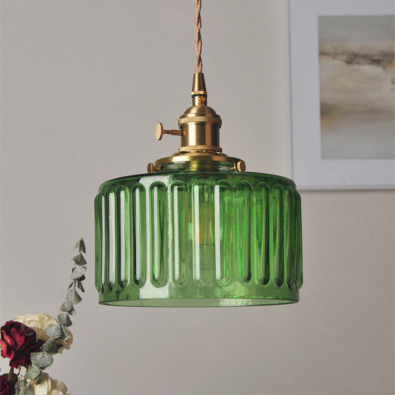 Retro Korte Cilinder Golvend Glazen Hanglamp