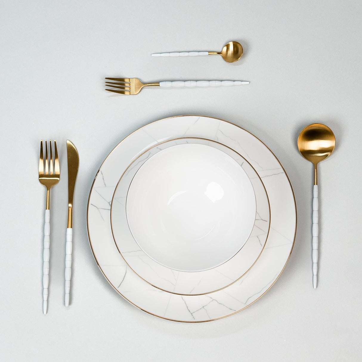Elegante Marmeren Bordenset - 12 Delige Fijn Beenderporselein Diner Set voor Luxe Eetervaring