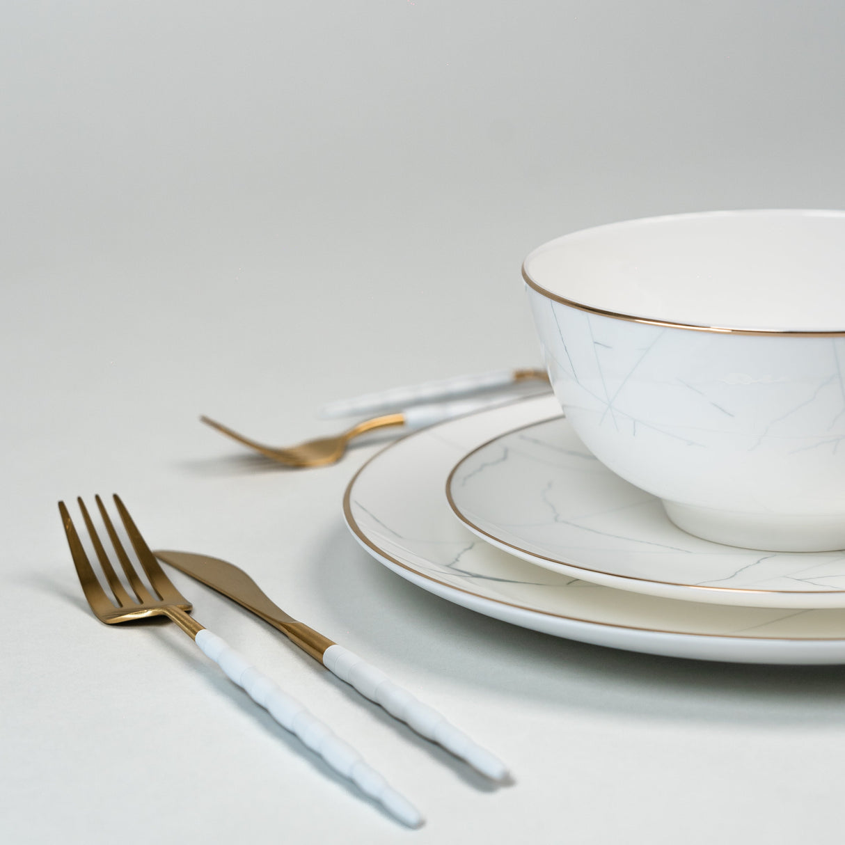 Elegante Marmeren Bordenset - 12 Delige Fijn Beenderporselein Diner Set voor Luxe Eetervaring