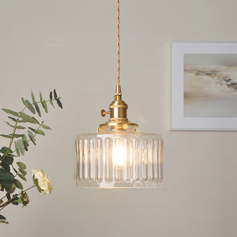 Retro Korte Cilinder Golvend Glazen Hanglamp