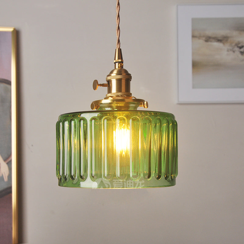 Retro Korte Cilinder Golvend Glazen Hanglamp