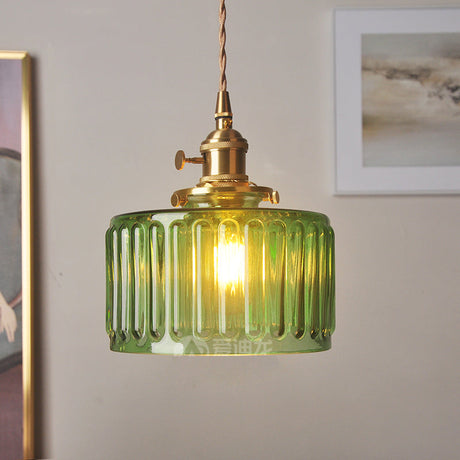 Retro Korte Cilinder Golvend Glazen Hanglamp