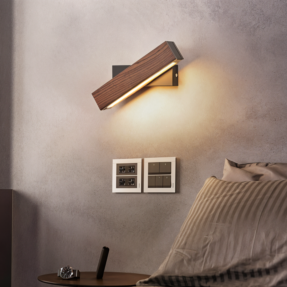 TwistLED 360° Draaibare Wandlamp - Modern Hout en IJzer LED Verlichting voor Woonkamer, Slaapkamer of Gang