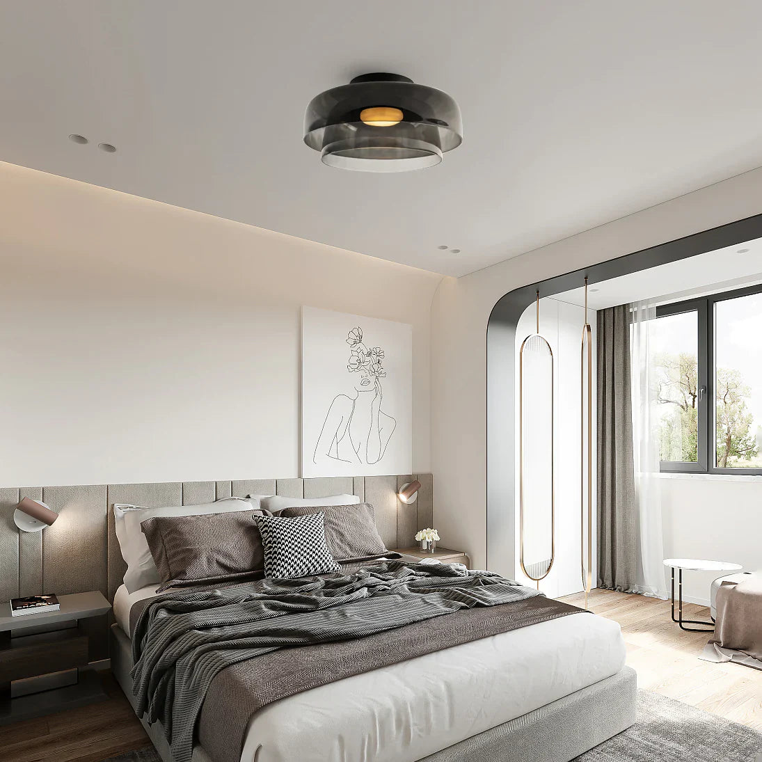 Middeleeuwse Flush Mount Glazen Plafondlamp