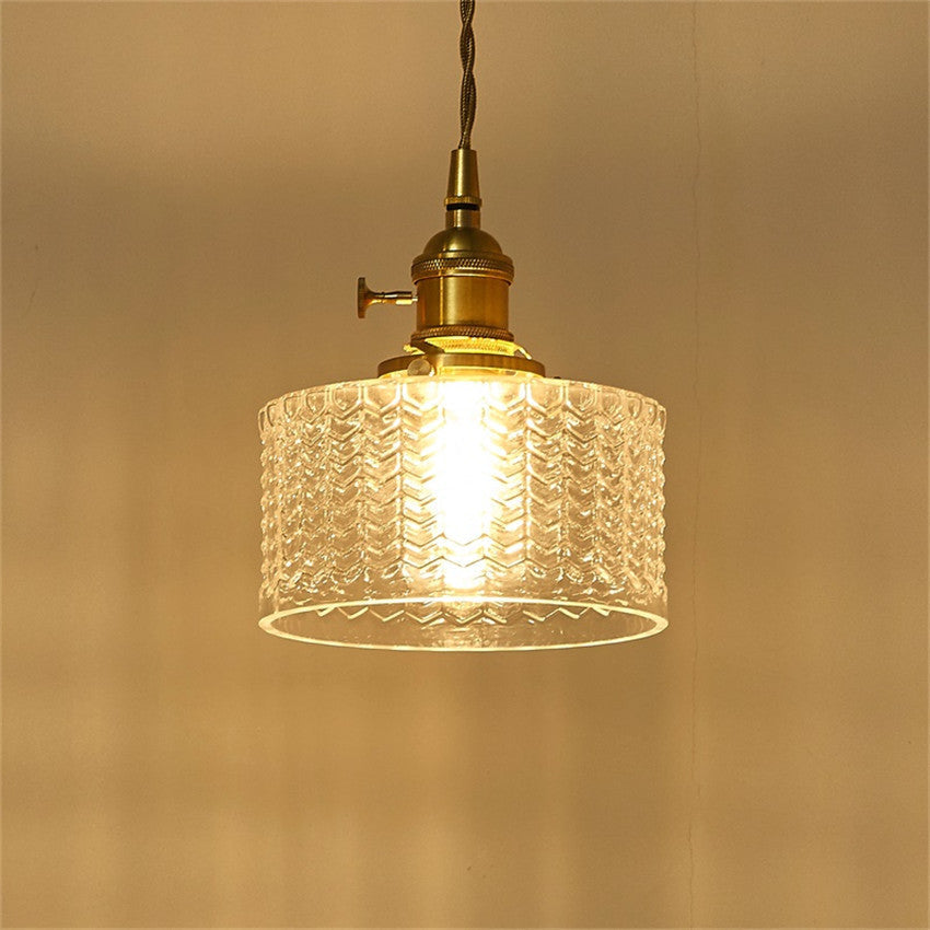 Retro Korte Cilinder Golvend Glazen Hanglamp