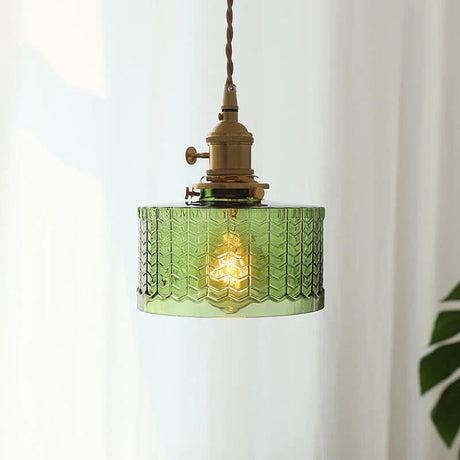 Retro Korte Cilinder Golvend Glazen Hanglamp