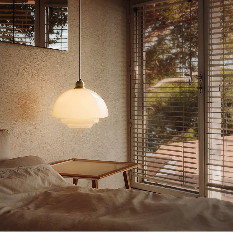 Mid Century Art Melkwit Glazen Hanglamp