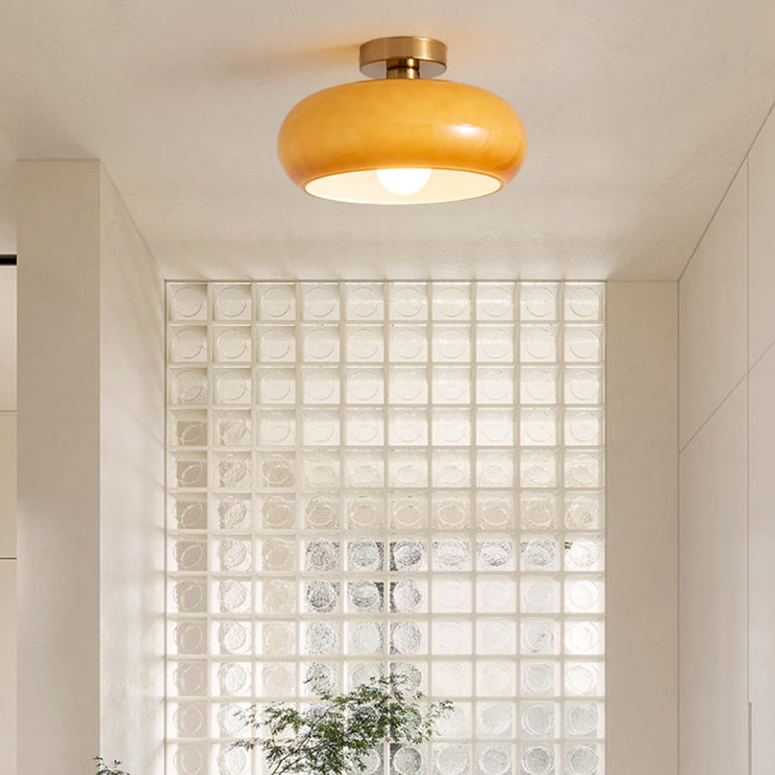 Retro Amber Ronde Glazen Plafondlamp