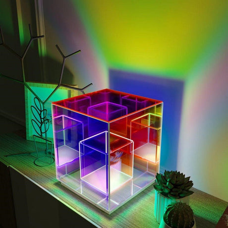 Moderne LED Tafellamp - Concentric Cube met RGB Kleurverlichting voor Stijlvol Interieur
