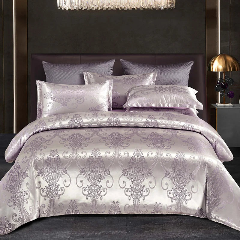 Luxe Satijn Rayon Jacquard Dekbedovertrek Set 220x240 | Zomer Beddengoed Tweepersoons, Queen, Kingsize