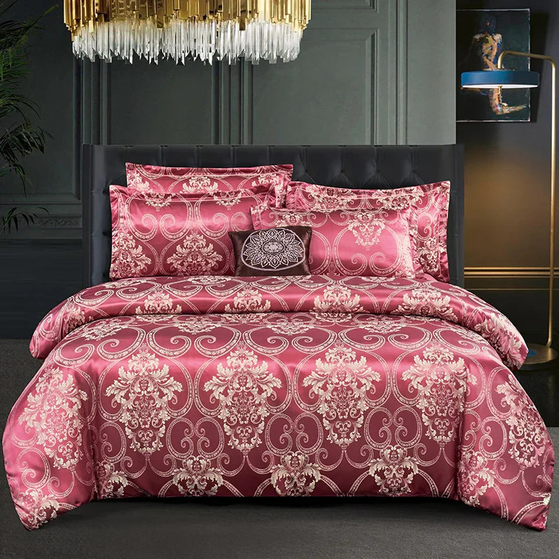 Luxe Satijn Rayon Jacquard Dekbedovertrek Set 220x240 | Zomer Beddengoed Tweepersoons, Queen, Kingsize