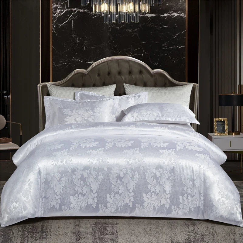 Luxe Satijn Rayon Jacquard Dekbedovertrek Set 220x240 | Zomer Beddengoed Tweepersoons, Queen, Kingsize