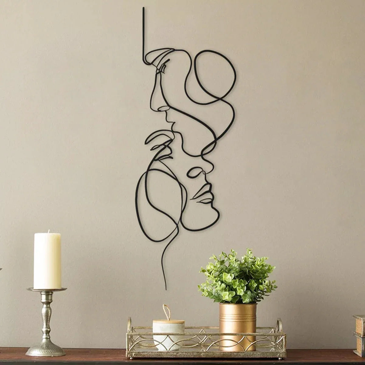 Moderne Metalen Gezicht Lijnen Muurdecoratie | Minimalistische Kunst voor Woonkamer of Slaapkamer