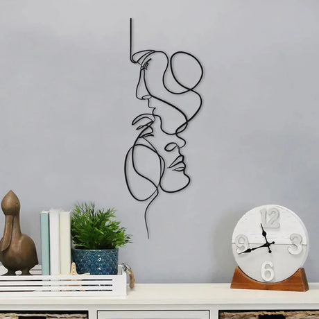 Moderne Metalen Gezicht Lijnen Muurdecoratie | Minimalistische Kunst voor Woonkamer of Slaapkamer