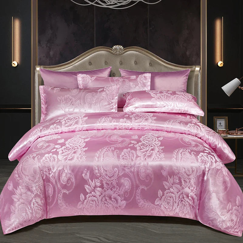 Luxe Satijn Rayon Jacquard Dekbedovertrek Set 220x240 | Zomer Beddengoed Tweepersoons, Queen, Kingsize