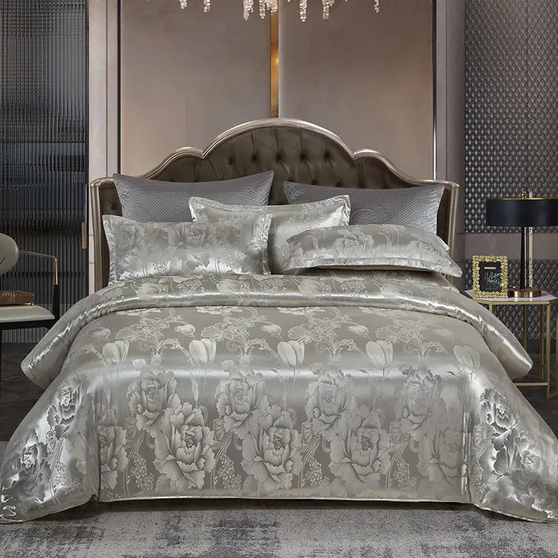 Luxe Satijn Rayon Jacquard Dekbedovertrek Set 220x240 | Zomer Beddengoed Tweepersoons, Queen, Kingsize