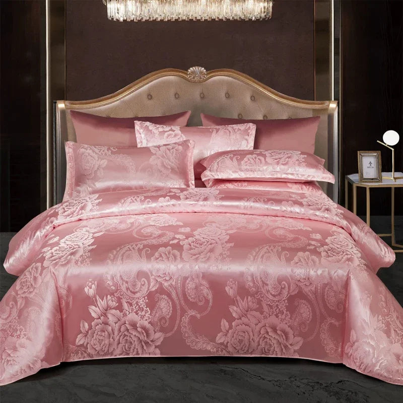 Luxe Satijn Rayon Jacquard Dekbedovertrek Set 220x240 | Zomer Beddengoed Tweepersoons, Queen, Kingsize