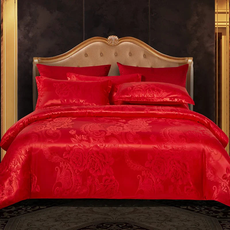 Luxe Satijn Rayon Jacquard Dekbedovertrek Set 220x240 | Zomer Beddengoed Tweepersoons, Queen, Kingsize